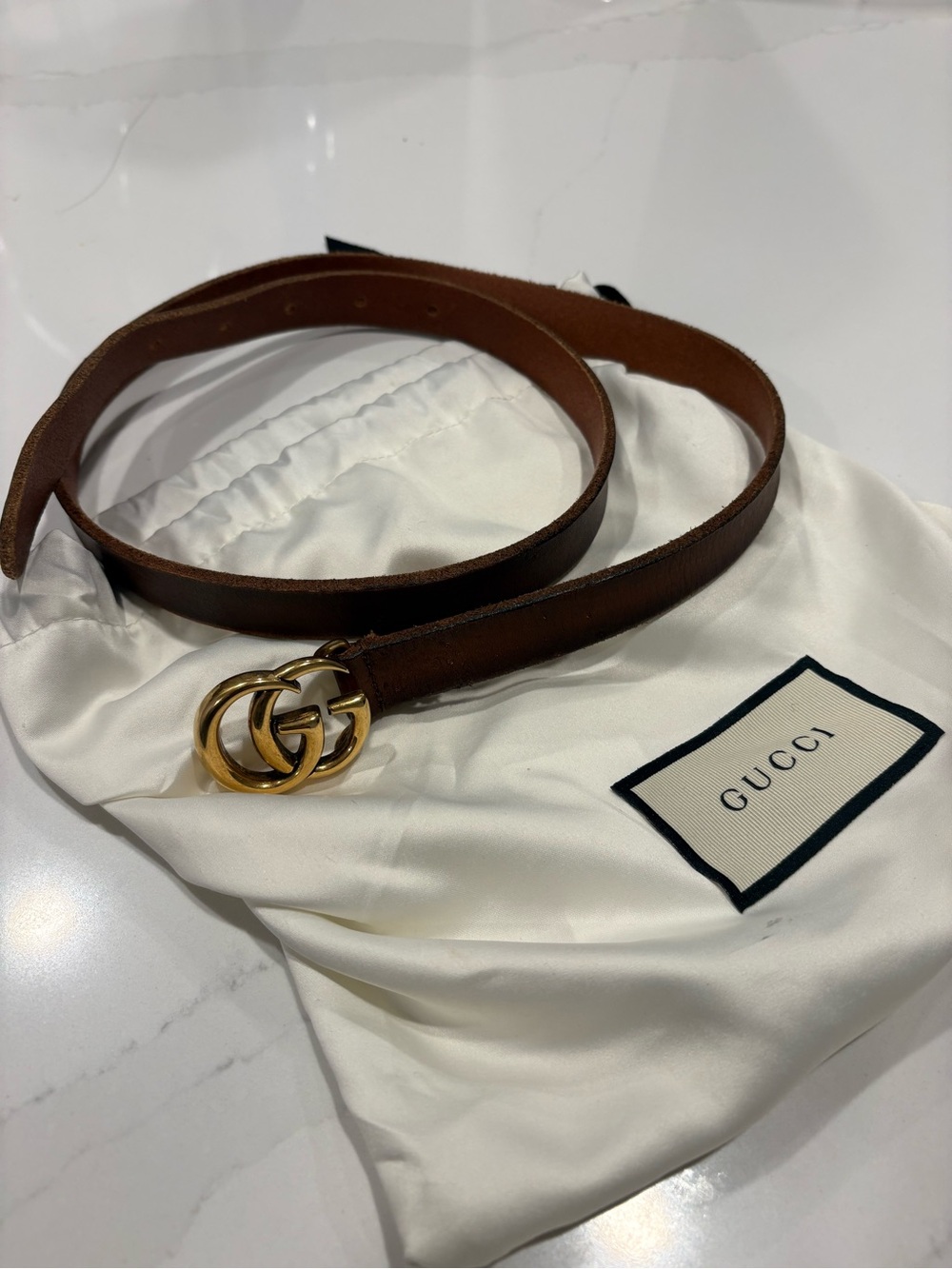 GUCCI
Brown Smooth Leather Double G Skinny Belt Size 85/34 - Picture 7 of 9